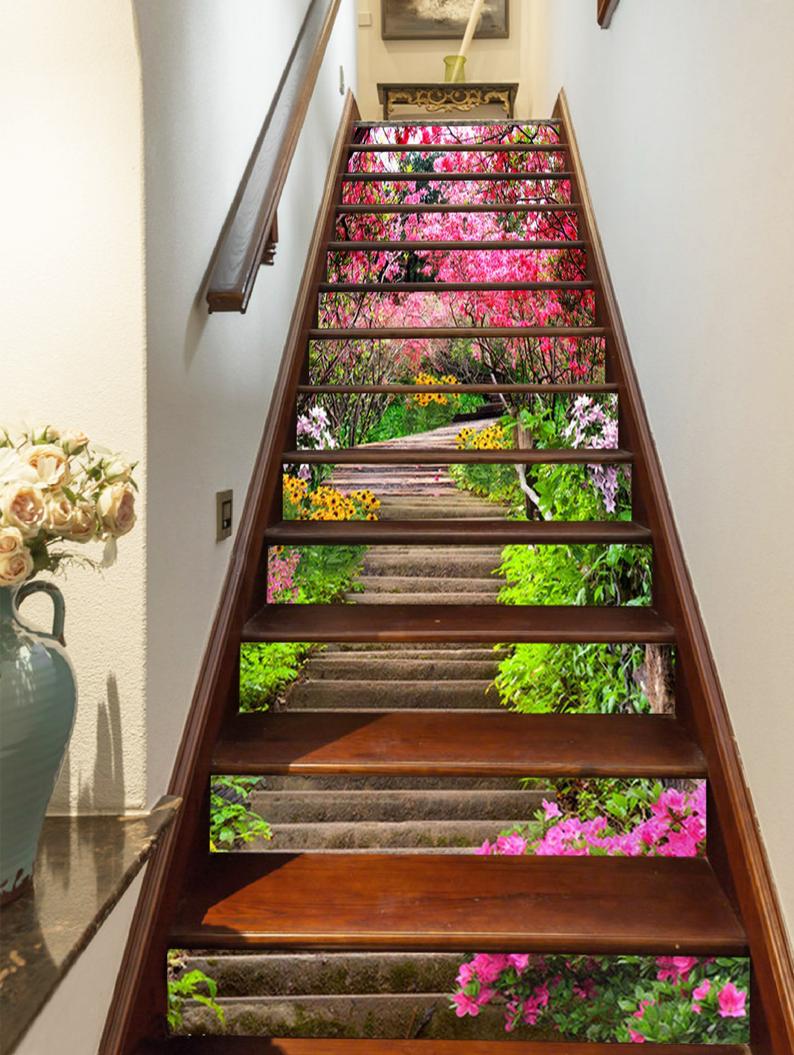3D Pink Flower 41 Stair Risers Decoration Photo Mural Vinyl Decal Wallpaper AU 