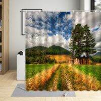 Autumn Countryside Shower Curtain Set Farmhouse Mountain Tree Fall Wheat Field Farm Harvest Landscape Bathroom Curtain s Hooks