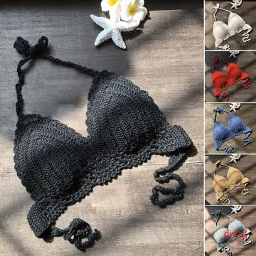 Women Sexy Crochet Lace Bralette Bra Boho Beach Bikini Halter Cami Tank  Crop Top 
