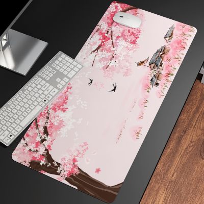 Gaming Mouse Pad Big XXL Lotus Pond Spring Printed Anime Mice Mats with Softy Natural Rubber Locked Edge for Gamers Desk Pad