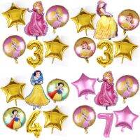 [HOT 2023] 6Pcs วันเกิดหิมะสีขาว Aurora Belle หกลูกโป่งรูปเจ้าหญิงวันเกิดตกแต่ง32นิ้วจำนวนลูกโป่งสีชมพูคุณภาพสูง