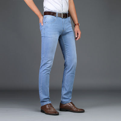 2021Skinny Jeans Men 2021 Fashion Male Business Stretch Denim Trouser Casual Light Blue Vintage Dress Pant Spring Mens Summer Jeans