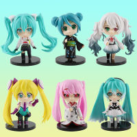 6ชิ้นมินิ Q Posket H Atsune Miku อะนิเมะรูปการกระทำรุ่นแกนนำนักร้องรุ่นเครื่องประดับของเล่นคอลเลกชันเค้กตกแต่งของขวัญเด็ก