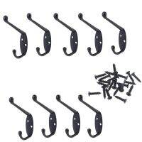 ﹊◎ 9 Pack Coat Hooks Wall HooksHeavy Duty Wall Mounted for Hat Hardware Dual Prong Retro Coat Hanger with 20 Screws（Black/Gold）