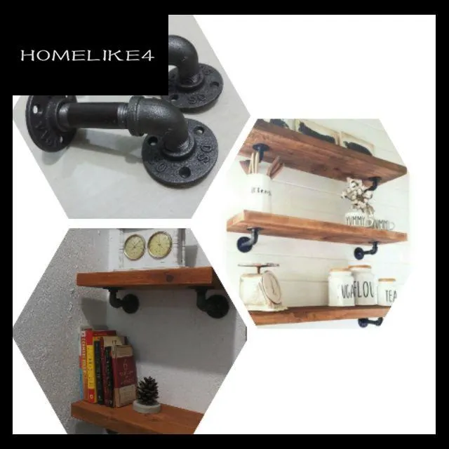 HOMELIKE4 Vintage Solid Black Iron Industrial Pipe Shelf Bracket