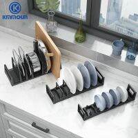 Black Kitchen Storage Shelf Bowl Dish Rack Chopping Board Lid Rack 2 Size Deck Mounted Tableware Storage Rack