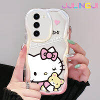 Jjlingji เคสปลอกสำหรับ Samsung S23บวก S23อัลตร้าเคสรูปหมีแมวการ์ตูนลายดีไซน์ใหม่ขอบคลื่นเนื้อครีมเคสเคสมือถือกันกระแทกแบบใสนิ่มเคสโปร่งใสลายกล้องถ่ายรูปเรียบง่ายอ่อนโยนป้องกัน