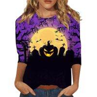 ◕✲☈  Halloween Print Womens T-shirt Text Pattern Long Sleeve Cool Tops Autumn New Round Neck Pullover Hot Sale Casual Ladies Clothes