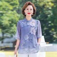 วินเทจเอเชีย Cheongsam ปกสตรีครึ่งแขนลำลองพิมพ์เสื้อชีฟองฤดูร้อนกระดุมแถวเดียวบางหลวมเสื้อหญิง