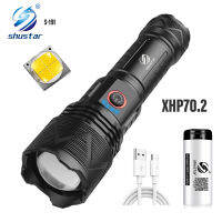 ไฟฉาย LED พลังงานสูงพร้อมไฟฉาย XHP70.2 Super Bright 3800Lumens 4โหมดแสงวัสดุอลูมิเนียมกันน้ำ