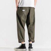 COD ❅◐ vffe899 [m-5xl] pants casual pants sports pants fat Japanese crimping overalls Harlan pants boys large casual straight nine point pants autumn tide brand cotton wide leg pants casual and versatile pants