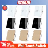 ◄ Szaoju EU Wall Touch Switch Crystal Tempered Glass Panel Light Switches 1/2/3 Gang 1 Way LED Indicator Sensor Electrical Button