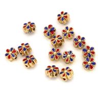 Tibetan Gold Color Enamel Blue Red Flower Metal Beads For Jewelry Making handmade Diy Bracelet Necklace Accessories Wholesale