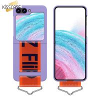 KISSCASE เคสโทรศัพท์สายรัดข้อมือเหมาะสำหรับ Samsung Galaxy Z พลิก5สายรัดข้อมือเปลือกป้องกันลายนิ้วมือกันกระแทกสำหรับเคสโทรศัพท์ Samsung Galaxy Z พลิก5