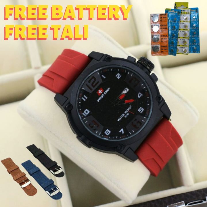 Jam Tangan Pria Swiss Army Original Tali Rubber Tanggal Aktif Free Tali Dan Battery Cadangan Box 0268