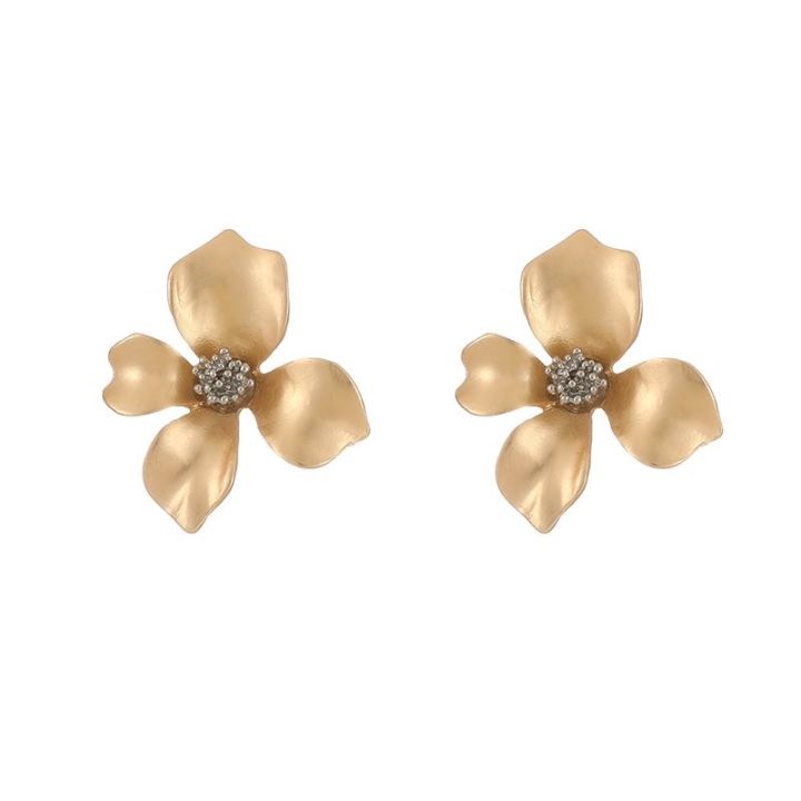 s925-needle-retro-fashion-geometry-matte-gold-flower-stud-earrings-for-women-hyperbole-three-dimensional-petals-party-jewelry