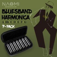 NAOMI New Sealed 7PCS Harmonica 10 Holes Key Of C Blues Band Harmonica Set With Case CDEFGABb