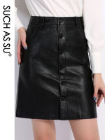 Fall Winter Skirts Women Brand Knee-Length PU Leather Skirt S M L XL XXL XXXL 4XL Plus Size Single-Breasted Black Skirt Female