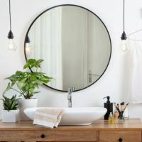 Round Mirror Wall Mirror Metal Frame Hanging Vanity Mirror Black