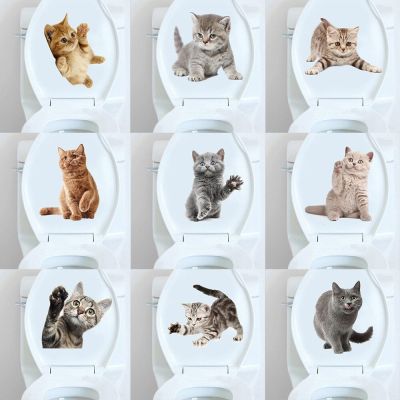 Cute Cat Pattern Toilet Lid Cover Decal Wall Art Sticker Bathroom Wall Stickers Animal Wall Poster Home Decor