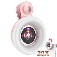Macro Lens for Mobile 20X Fill Ring Light Selfie Live Lamp Camera Lens with LED Universal Flash Smartphone Portable Light Clip Smartphone Lenses