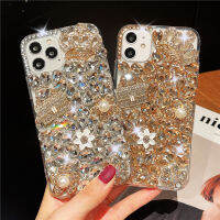 เคสมงกุฎไรน์สโตนดอกไม้คริสตัลส่องแสงเป็นประกายระยิบระยับสุดหรูสำหรับ IPhone 15 14 13 12 11 Pro MAX X XR MAX 6S 7 8 Plus เคสโทรศัพท์