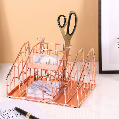 5 Storage Multi-functional Desk Organizer Mesh Metal Pen Holder Stationery Container Storage for Home Office