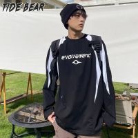 TIDE BEAR เสื้อสเวตเตอร์สวมหัวของผู้ชายเสื้อสเวตเตอร์คอกลมสีเสื้อแบบหลวมตัดกับชุดคู่รักพิมพ์ลายโมโนแกรม