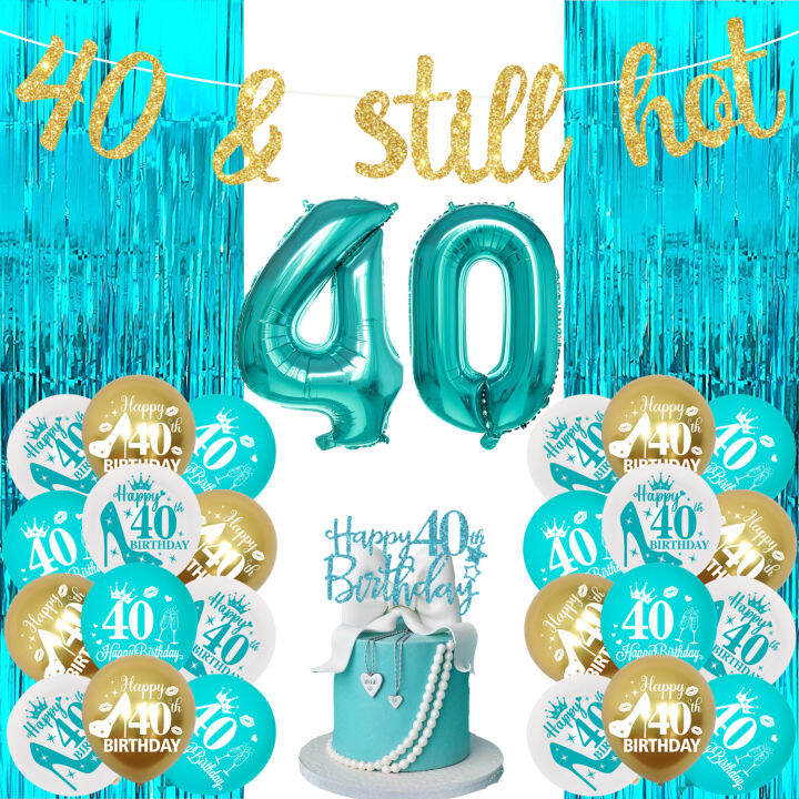 JOYMEMO Turquoise 40th Birthday Party Decorations for Women 40 & Still ...