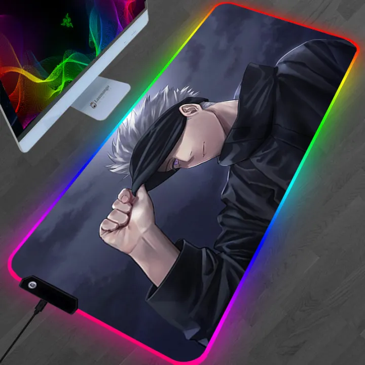 Rgb Jujutsu Kaisen Mouse Pad Anime Gojo Satoru Desk Mat Gamer Pc Computer Xl Varmilo Keyboard