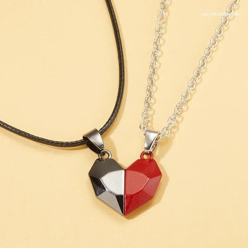 2PCS Magnetic Couple Lovers Heart Necklaces Matching Distance Faceted  Jewelry