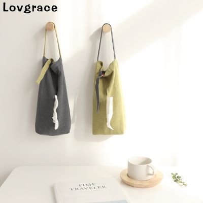 Durable Simple Tissue Box Hanging Cotton And Linen Home Car Tissue Box Container Towel Napkin Papers Bag Holder Box