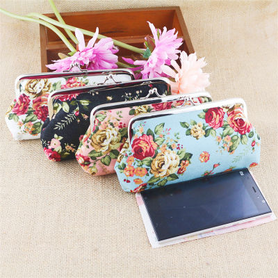 2022 New Earphone Canvas Card Holder Pouch Bags Coin Purses Lipstick Handbag Women Flower Printed