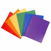 6 Pack Pocket Folders,Sturdy Plastic Portfolio,3 Hole Punch,Plastic Folders Multicolor Business Card Slot