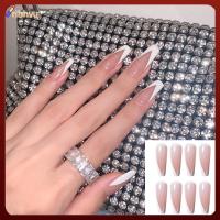 RIBHVU 24pcs/Box ภาษาฝรั่งเศส ปกเต็ม เครื่องมือทำเล็บ เล็บปลอม เคล็ดลับเล็บ เล็บปลอมนางระบำ สวมใส่ได้