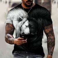 Summer Men T-Shirt Retro 3d Lion Print O-Neck Short Sleeve Casual Street Wear Wolf Pattern Tee Plus Size T-Shirt MenS Clothes