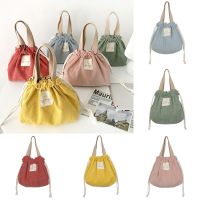 Eco Cotton Cloth Drawstring Picnic Tote Handbag Thermal Lunch Box Corduroy Canvas