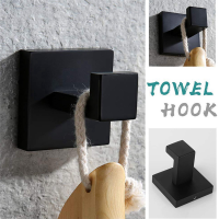 2 Pack Matte Black Towel Hook Stainless Steel Bathroom Rust Proof Clothes Towel Coat Hook Wall Mounted Square Toilet Kitchen Heavy Duty Door Hanger