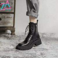 ZAZA Martin บูทสำหรับผู้หญิง,บูทสไตล์เกาหลี Sepatu BOOT Pendek แฟชั่นสำหรับผู้หญิงสีดำสำหรับกันน้ำสำหรับผู้หญิง