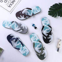 ?รองเท้าแตะ?ฤดูร้อนชายหาด Flip Flops ใหม่ผู้ชายกลางแจ้ง Toe Clip รองเท้าแตะใช้ทุกวันไม่ลื่นไม่มีกลิ่นรองเท้าแตะสีดำและสีฟ้าต้นมะพร้าวด้านบน  รองเท้าแตะชาย  รองเท้าแตะ