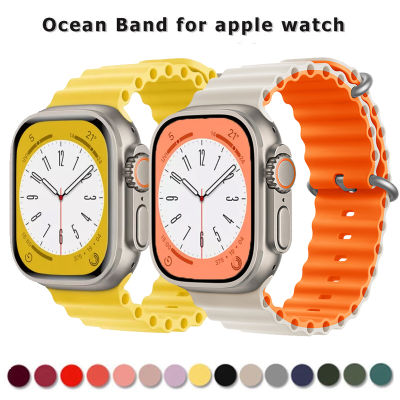 สายนาฬิกาลายมหาสมุทรสำหรับนาฬิกา Apple 9 8 7 49มม. 45มม. 44มม. 40มม. 41มม. 42มม. สายรัดข้อมือซิลิโคนสำหรับ IWatch Ultra Series 9 8 7 6 5 3 Se 8