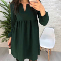 Women Casual High Waist Mini Dress Long sleeve Sexy V-Neck Solid Color Party Lantern Sleeve Dress 2021 Autumn New Fashion Dress