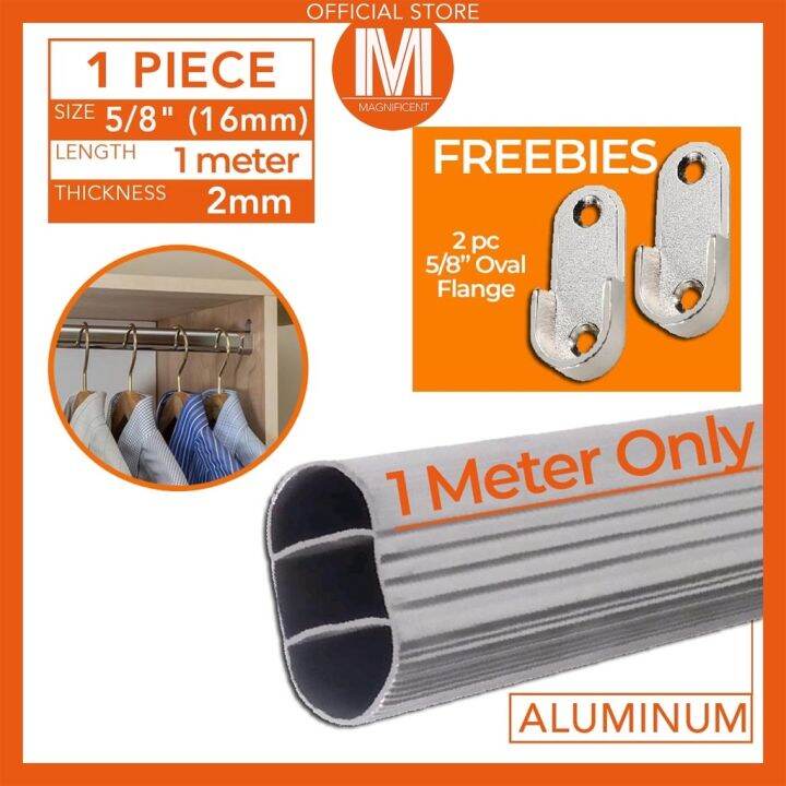 Oval Aluminum/Steel Wardrobe Tube with Oval Flange Closet Rod 5/8 (1