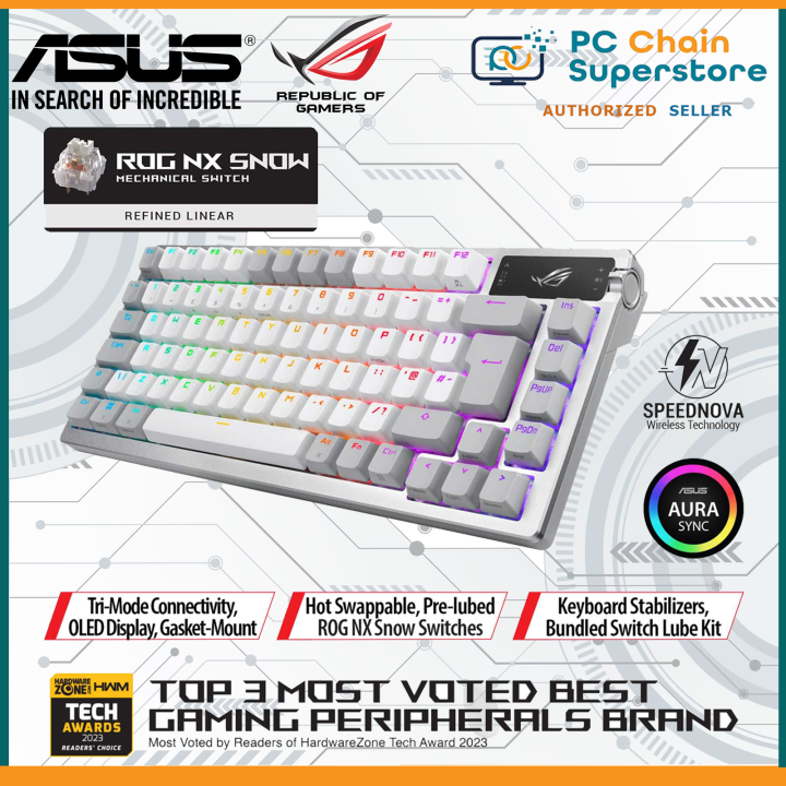 ASUS ROG Azoth 75 Wireless DIY Custom Gaming Keyboard, OLED Display ...