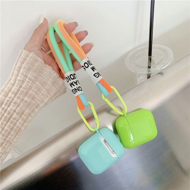 ins-fashion-fluorescent-color-hand-strap-case-for-airpods-1-2-for-airpods-3-pro-soft-silicone-earphone-protected-soft-cute-cover-headphones-accessorie