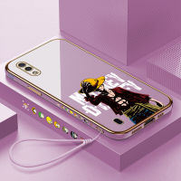 พร้อมเคสสำหรับ Samsung Galaxy A01,เคส (ฟรีสายคล้อง) เคสลายการ์ตูนอนิเมะลูฟี่ขอบสี่เหลี่ยมปลอกหุ้มโทรศัพท์แผ่นหรูหราชุบเคสโทรศัพท์แบบนิ่มสำหรับ Samsung Galaxy M01 SAMSUNG Galaxy A71 5G