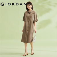 GIORDANO Women Dresses Single Pocket 100% Cotton Shirt Dresses Short Sleeve Button Closure Fashion Casual Dresses 05463331