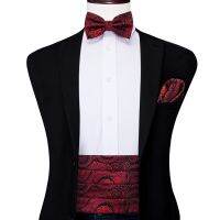 【cw】 YF-2006 Hi-Tie Luxury DesignerRed Cummerbund Bow tie Set Formal Tuxedo Corset Elasticfor Men Wedding Cummerbunds ！