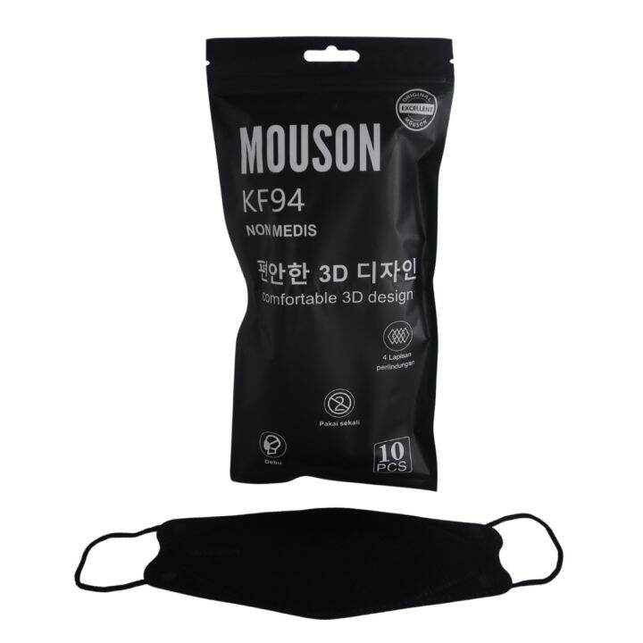 Masker Kf94 Isi 10 pcs Warna Hitam 4d Merk Mouson Korea 4ply Kf94