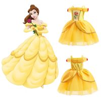 ZZOOI Disney Girls Princess Dress New Belle Mesh Dress Spring Summer Birthday Prom Dress Cosplay Costume Bella Dresses Frock for Girl